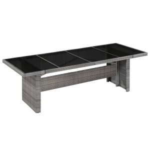 Stół ogrodowy, 240x90x74 cm, rattan PE i szkło 630643 Stół ogrodowy, 240x90x74 cm, rattan PE i szkło 630643