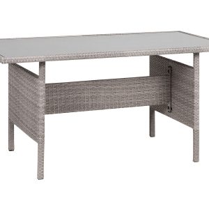 Stół ogrodowy rattan szkło 145×80 szary 65980 Stół ogrodowy rattan szkło 145×80 szary 65980