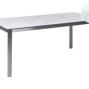 Stół ogrodowy stal szkło 180 x 90 cm efekt marmuru 171716 Stół ogrodowy stal szkło 180 x 90 cm efekt marmuru 171716