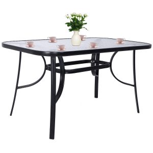 Stół ogrodowy szklany metalowy czarny 120 cm 509106 Stół ogrodowy szklany metalowy czarny 120 cm 509106