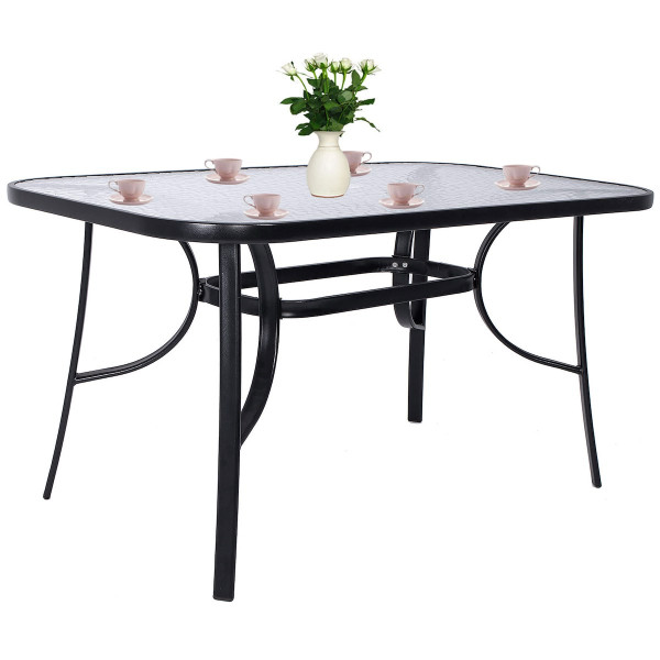 Stół ogrodowy szklany metalowy czarny 120 cm 509106