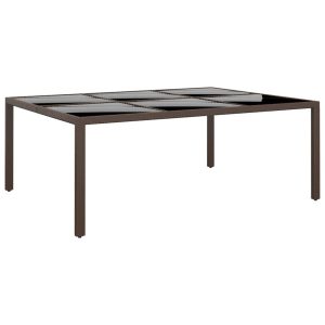 Stół ogrodowy ze szklanym blatem Brąz rattan vidaXL 259622 Stół ogrodowy ze szklanym blatem Brąz rattan vidaXL 259622