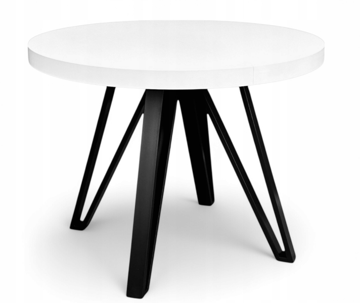 Stół okrągły 100 cm rozkładany do 300 cm biały + nogi industrial czarne 608482