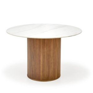 Stół okrągły BRUNO 120×120 biały marmur/orzech 959352