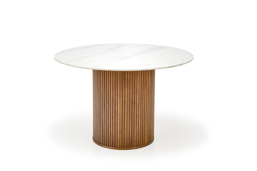 Stół okrągły BRUNO 120x120 biały marmur/orzech 959352