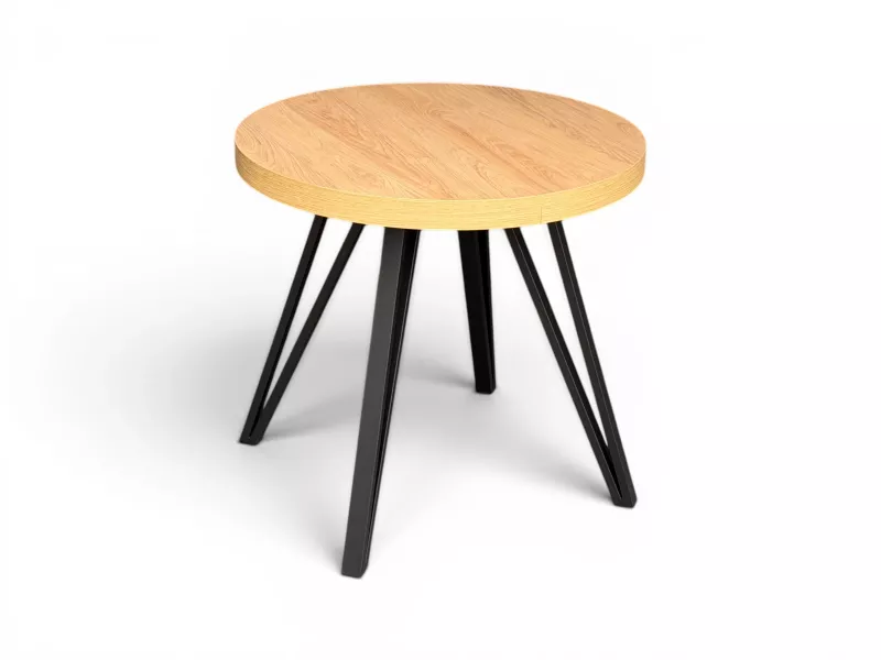 Stół Okrągły Hikora 80/130cm + nogi Industrial Slim czarne 1078926