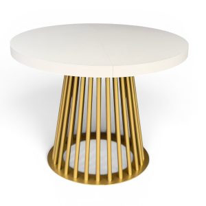 Stół Okrągły Kaszmir 100/300cm Podstawa Lamel Metalowy Złoty 1066175