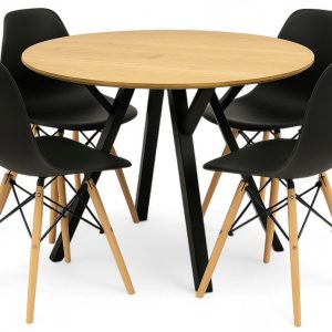 Stół Okrągły Obiadowy Loft 100x100x76cm + 4 Krzesła Czarne Skandynawskie 812434