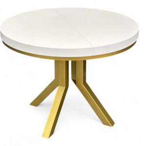 Stół okrągły rozkładany Ø100/300 BIAŁY + złote nogi SLIM + maskownica 730408 Stół okrągły rozkładany Ø100/300 BIAŁY + złote nogi SLIM + maskownica 730408
