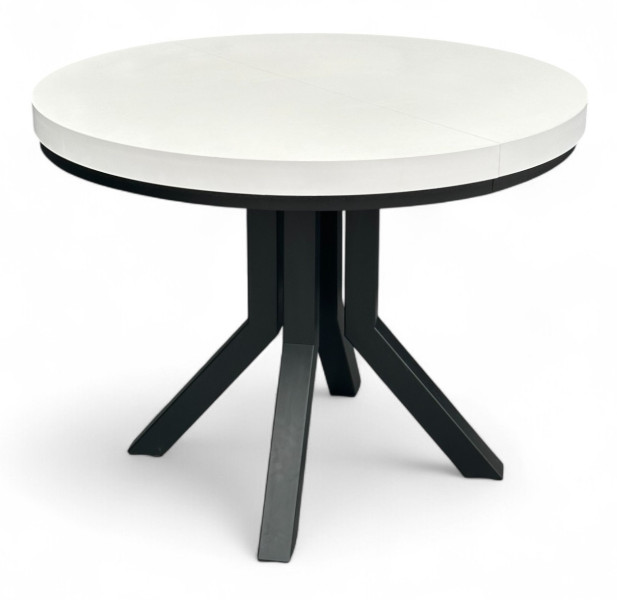 Stół okrągły rozkładany 110/310 cm biały + czarne nogi SLIM + maskownica 736236
