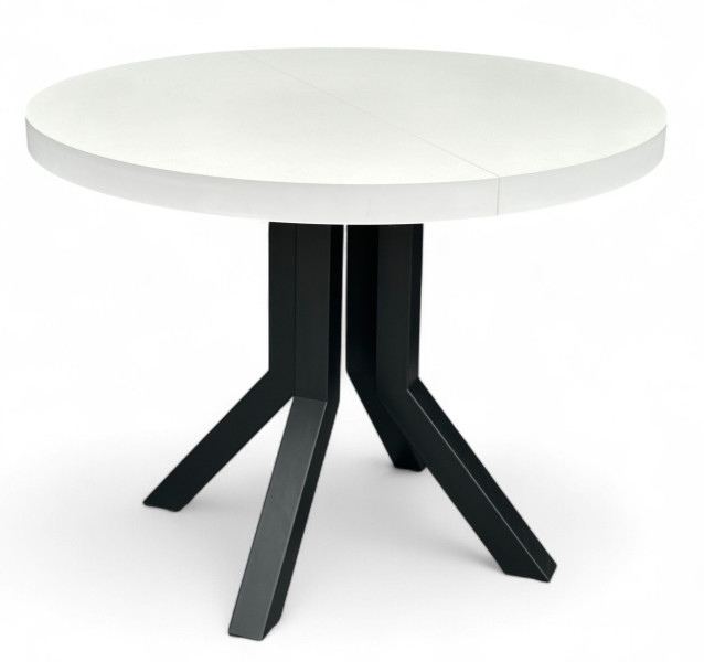 Stół okrągły rozkładany 110/310 cm biały + czarne nogi SLIM 736239