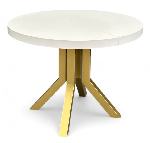 Stół okrągły rozkładany 110/310 cm biały + złote nogi SLIM 736241