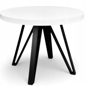 Stół okrągły rozkładany 90/190 cm biały półmat + nogi industrial czarne 608472