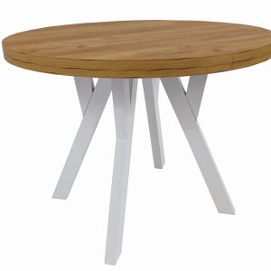 Stół okrągły rozkładany Ø 90/190 dąb craft + białe nogi metalowe Y 752783 Stół okrągły rozkładany Ø 90/190 dąb craft + białe nogi metalowe Y 752783