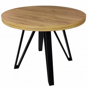 Stół okrągły rozkładany Ø 90/190 dąb craft + czarne nogi metal industrial 755686 Stół okrągły rozkładany Ø 90/190 dąb craft + czarne nogi metal industrial 755686