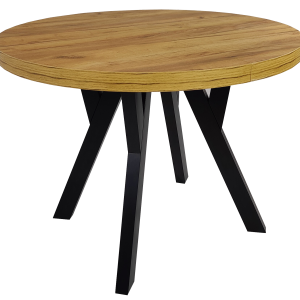 Stół okrągły rozkładany Czarny + DĄB CRAFT Ø100/300 cm + nogi metal Y 752795