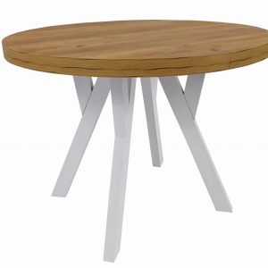Stół okrągły rozkładany DĄB CRAFT Ø100/ 300 cm + nogi metal Y białe 752784