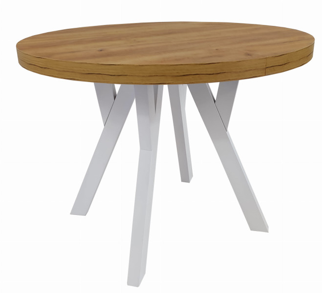 Stół okrągły rozkładany DĄB CRAFT Ø110/ 310 cm + nogi metal Y białe 752790