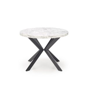Stół okrągły rozkładany PERONI 100(250)x100 biały marmur/cza 1003573 Stół okrągły rozkładany PERONI 100(250)x100 biały marmur/cza 1003573