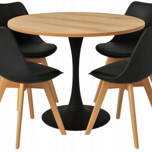 Stół Okrągły Tulip + 4 Krzesła Skandynawskie z Poduszką K024CD+4D03 Zestaw 793452