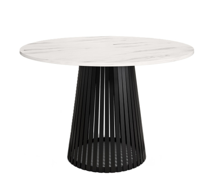 Stół okrągły VIV z lamelami do jadalni , salonu, blat 100 cm - jasny marmur 736722
