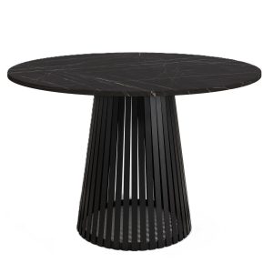 Stół okrągły VIV z lamelami do jadalni , salonu, blat 110cm -marmur ciemny 736668 Stół okrągły VIV z lamelami do jadalni , salonu, blat 110cm -marmur ciemny 736668