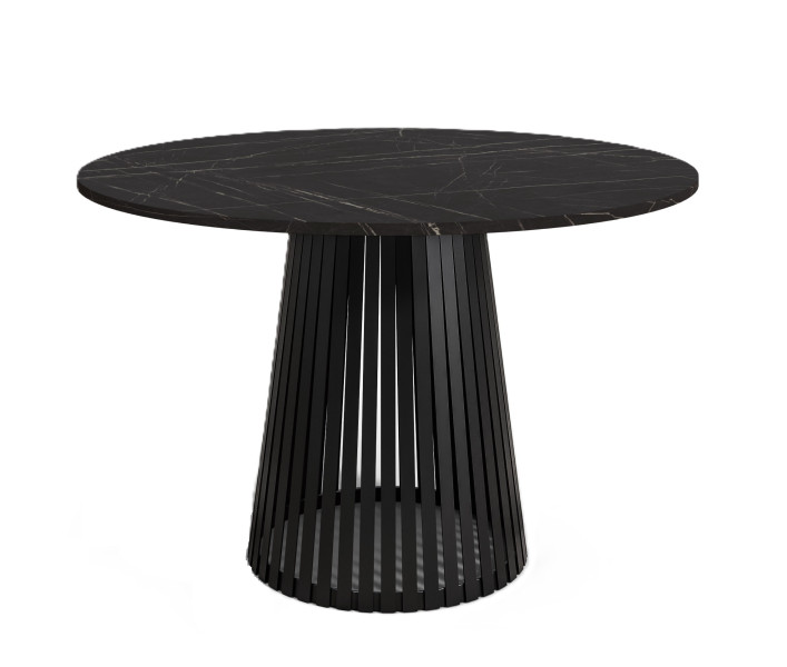 Stół okrągły VIV z lamelami do jadalni , salonu, blat 110cm -marmur ciemny 736668