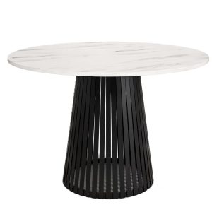 Stół okrągły VIV z lamelami do jadalni , salonu, blat 75 cm – marmur jasny 736699 Stół okrągły VIV z lamelami do jadalni , salonu, blat 75 cm – marmur jasny 736699