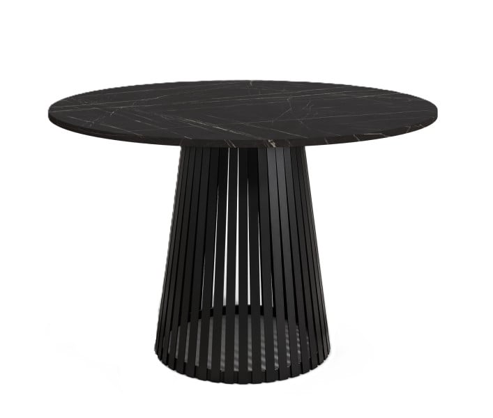 Stół okrągły VIV z lamelami do jadalni , salonu, blat 90 cm - ciemny marmur 736712
