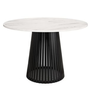 Stół okrągły VIV z lamelami do jadalni , salonu, blat 90 cm -jasny marmur 736655 Stół okrągły VIV z lamelami do jadalni , salonu, blat 90 cm -jasny marmur 736655