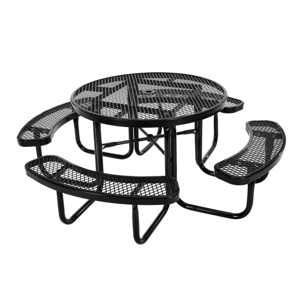Stół piknikowy okrągły 117 cm - stal malowana z otworem na parasol 849857