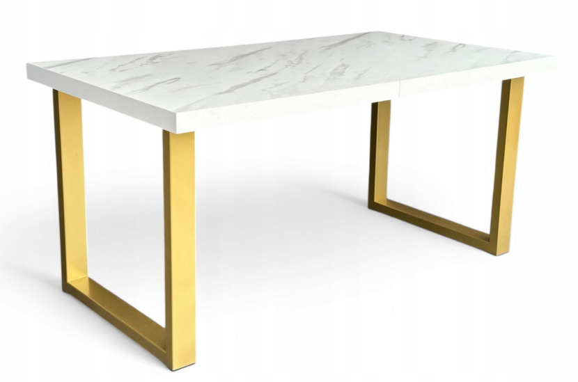 Stół prostokątny 90x160 rozkładany do 260 cm MARMUR + nogi ZŁOTE metalowe 649765