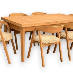 Stół Prostokątny Fornirowany 90×180+2×40 + 6 Krzeseł Dębowych 955435