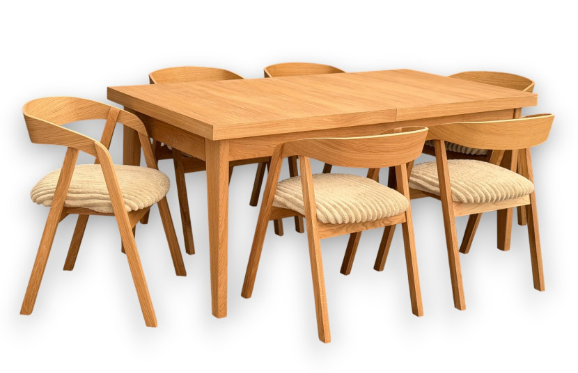 Stół Prostokątny Fornirowany 90x180+2x40 + 6 Krzeseł Dębowych 955435