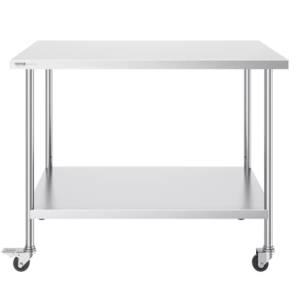 Stół roboczy blat gastronomiczny nierdzewny – 76,2 x 152,4 cm z 4 kołami 944463