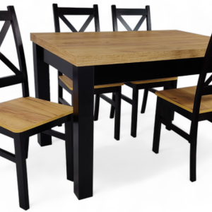 Stół rozkładany 80×120/160 Craft 4 Krzesła czarne 496894 Stół rozkładany 80×120/160 Craft 4 Krzesła czarne 496894