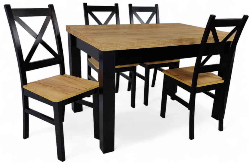Stół rozkładany 80x120/160 Craft 4 Krzesła czarne 496894